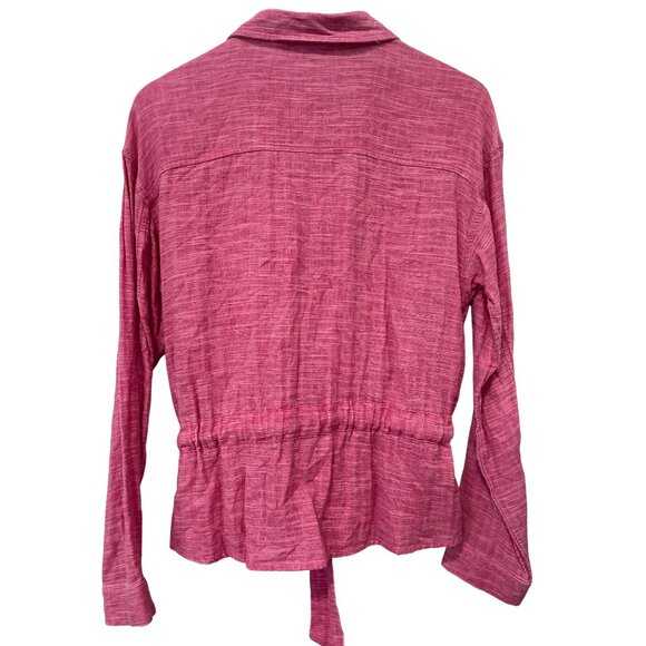 Mystree Shirt Size Large Belted Button Front Long Sleeve Tie Waist Utility Pink - Picture 2 of 6